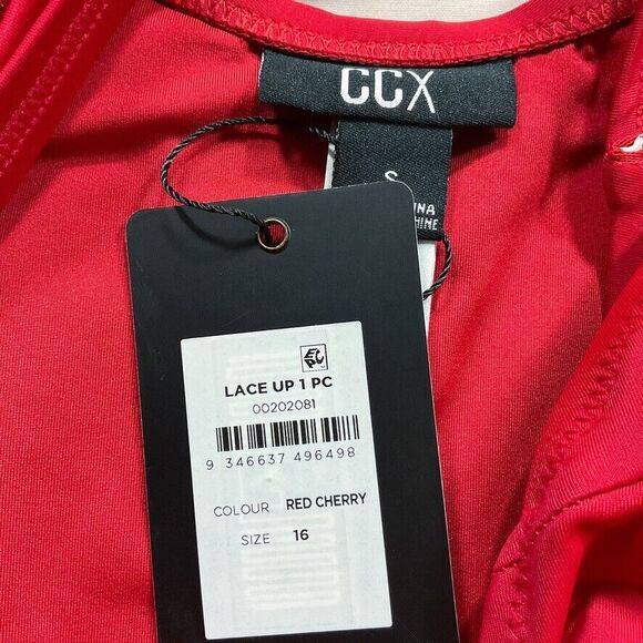 City Chic Womens Swimsuit siz 16 new nwt Lace Up One Piece Red Cherry High Leg - Picture 7 of 12